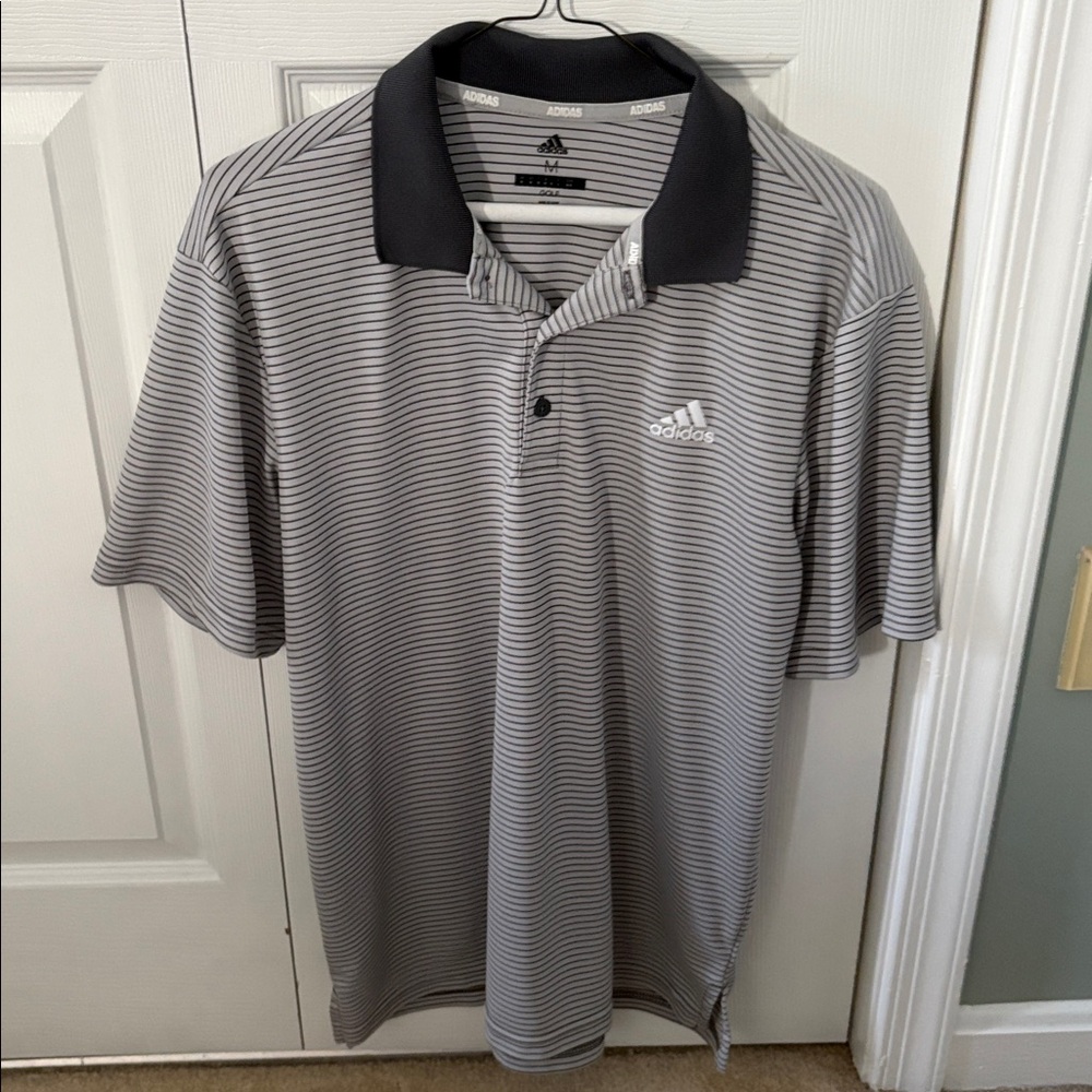 Adidas Black and Gray Striped Polo